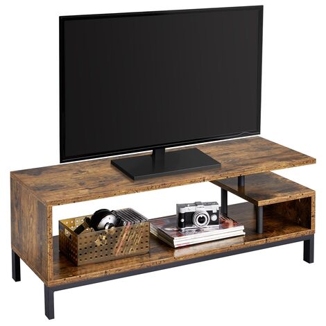 Yaheetech – Meuble TV bas en MDF et fer – 3 niveaux – Dimensions 106 x 39,5 x 40 cm – Style industriel marron rustique – Pour salon et chambre (1/5)