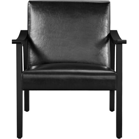 Yaheetech – Fauteuil relax ergonomique en similicuir noir – Cadre en bois d'hévéa – Dimensions 62×70×74 cm – Assise rembourrée pour confort optimal