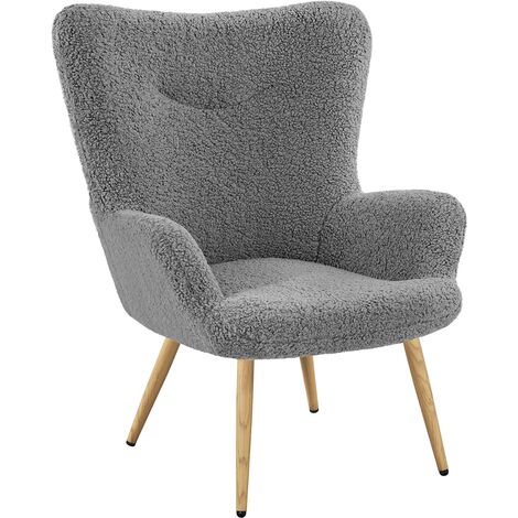 Yaheetech – Fauteuil relax en tissu bouclette gris – Dossier haut enveloppant – Pieds en métal doré – Confort optimal pour salon et bureau