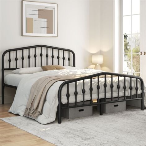 Yaheetech Cadre de Lit en Métal avec Tête de Lit Déco Effet Couronne 160x200cm Lit Moderne avec Sommier à Lattes Noir