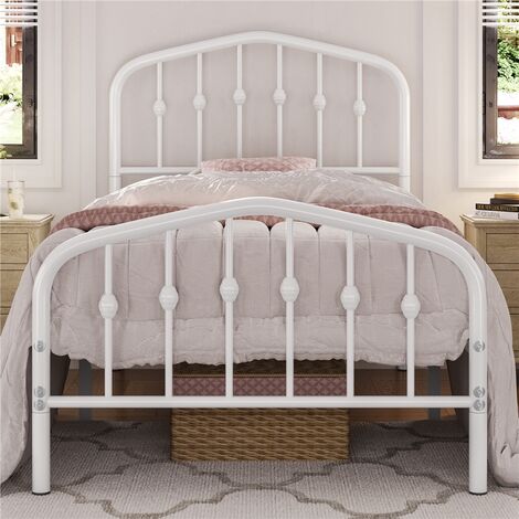 Yaheetech – Cadre de lit en métal 90x190 cm – Tête de lit déco effet couronne – Structure solide avec sommier à lattes – Idéal pour petits espaces