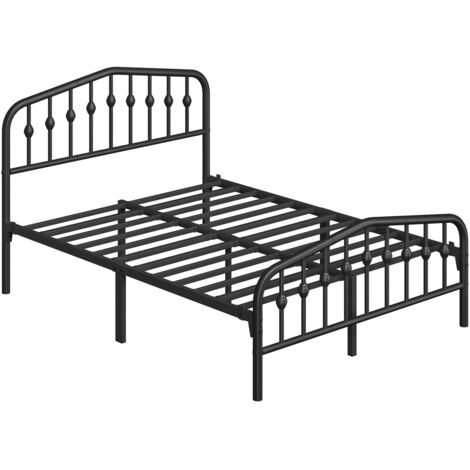 Yaheetech – Cadre de lit en métal 140x200cm – Tête de lit déco effet couronne – Sommier à lattes noir – Capacité 340 kg – Montage facile