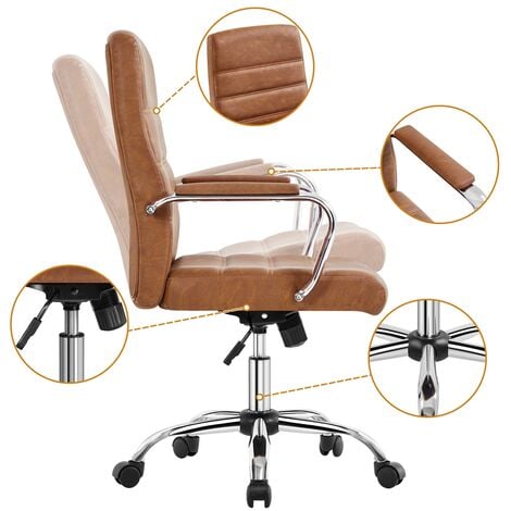 Yaheetech Fauteuil de Bureau Similicuir Chaise de Bureau Erconomique Hauteur Réglable Inclinable avec Dossier Rembourré Brun Rustique
