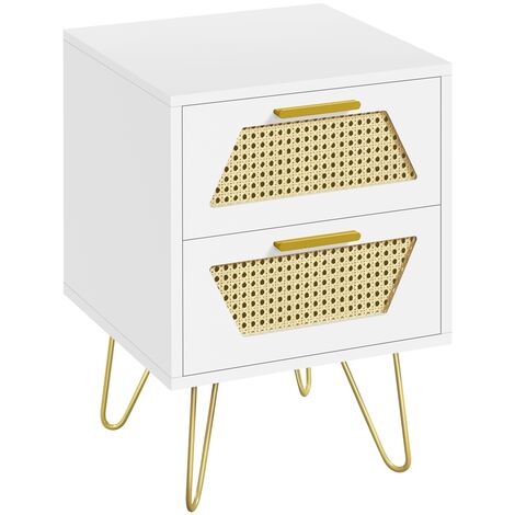 Yaheetech Lot De 2 Tables De Chevet Blanc – 2 Tiroirs + Compartiment, Bois MDF, Chambre Salon Bureau Moderne
