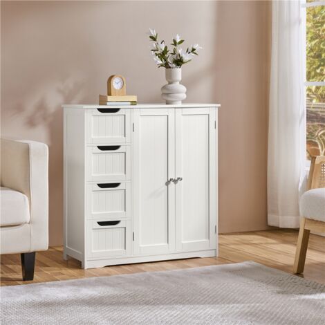 Meuble Rangement Salle De Bain 4 Tiroirs | Colonne étroite 30x30x82 Cm Blanc | Armoire Toilette Cuisine Salon