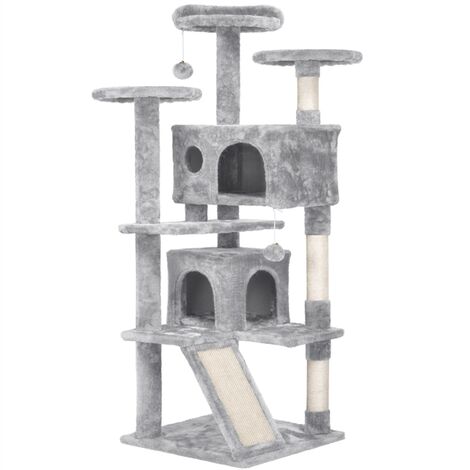 Yaheetech Arbre à Chat Griffoir Grattoir 139 cm avec Niche/Jouet Balle/ 3 Plate-Forme d'observation/Poteaux en Sisal Arbre à Grimper Gris Clair