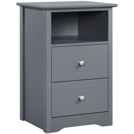 Yaheetech – Table de chevet en MDF gris foncé – 40 cm L x 35 cm l x 60 cm H – 2 tiroirs et 1 compartiment – Rangement compact pour chambre et bureau
