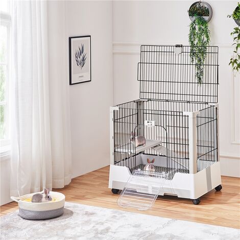 Yaheetech Cage pour Lapin Roulante à 2 Niveaux Cage pour Petits Animaux avec Plateforme Rampe Cochons d'Inde Furets Chinchillas 75,5x50,5x67,5cm