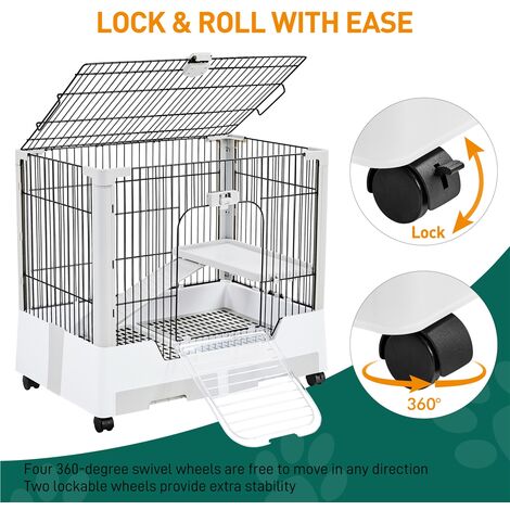 Yaheetech Cage pour Lapin Roulante à 2 Niveaux Cage pour Petits Animaux avec Plateforme Rampe Cochons d'Inde Furets Chinchillas 75,5x50,5x67,5cm