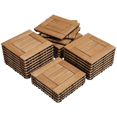 Yaheetech 27 Dalles de terrasse en Bois Carrelage en bois de sapin pour patio intérieur extérieur jardin terrasse à côté de la piscine 30 x 30 cm Bois Naturel