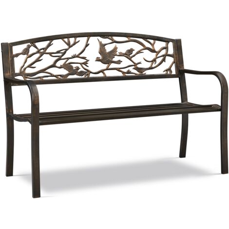 Yaheetech Banc de Jardin en Métal pour 3 Personnes Style Rétro Banc de Repos avec Dossier et Accoudoir pour Cour Jardin Terrasse Balcon Café Bronze