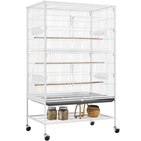 Yaheetech Grande Cage Oiseau sur Pied Volière Canaries Perroquet Grosses Perruches Cacatoès Ara Cage Oiseaux sur roulettes 2 Étages avec Support 79 x 52 x 132 cm Blanc