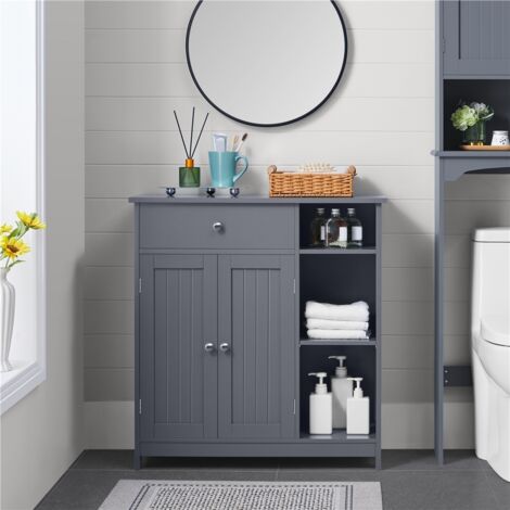Yaheetech – Armoire de rangement salle de bain en MDF – 1 tiroir et 2 étagères réglables – Dimensions 75x30x80 cm – Couleur gris foncé