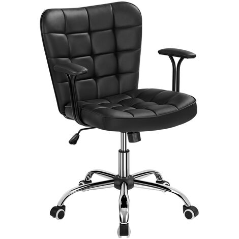 Yaheetech Chaise de Bureau à Roulettes Chaise d'Ordinateur en Similicuir avec Hauteur d'Assise Réglable Dossier Rembourré Accoudoirs Détachables Noir (1/5)