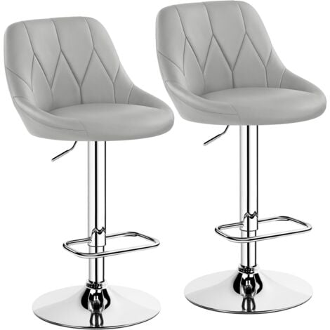 Yaheetech Lot de 2 Tabourets de Bar en Similicuir Hauteur Réglable de 86 cm à 107,5 cm Chaises de Bar Assise Pivotante Repose-pied Carré Tabourets Hauts Cadre Métallique Galvanisé Gris Clair