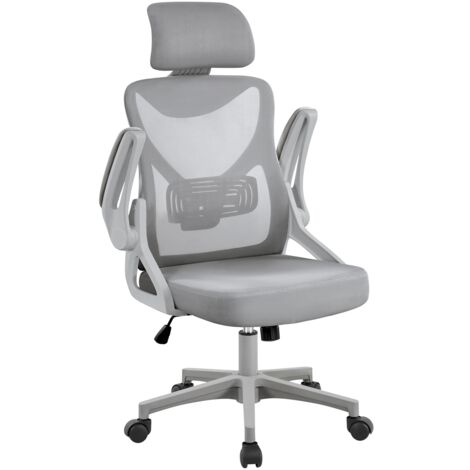 Yaheetech – Chaise de bureau ergonomique en maille – Haut dossier avec appui-tête et support lombaire – Accoudoirs réglables – Charge max 136kg – Gris