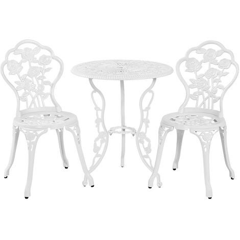 Yaheetech Ensemble de Bistrot 3 Pièces Table de Jardin et 2 Chaises en Métal avec Trou de Parasol Set Bistrot pour Terrasse Véranda Balcon Porche Cour Blanc