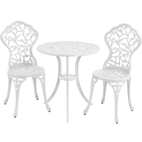 Yaheetech – Ensemble table et chaises de jardin 3 pièces – Métal blanc – Design vintage feuillage – 2 chaises sans accoudoirs – Table Ø61cm