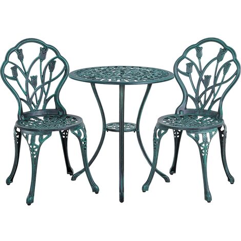 Yaheetech Ensemble de Table et Chaise Salon de Jardin Balcon Kit de Bistro 2 Chaise 1 Table en Alliage Aluminium Vert