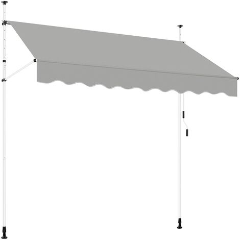 Yaheetech Store Banne Rétractable et Manuel 250 cm Auvent Inclinable et Réglable en Hauteur, Store Banne Télescopique pour Terrasse, Balcon, Restaurant, Café Gris clair