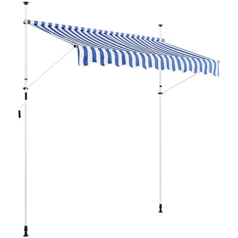 Yaheetech Store Banne Rétractable 250 cm Auvent Manuel avec Manivelle Hauteur et Inclinaison Réglable Brise-soleil pour Balcon Terrasse Porche Restaurant Café Bleu/Blanc