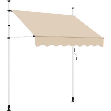 Yaheetech Store Banne Rétractable et Manuel 200 cm Auvent Réglable en Hauteur et en Inclinaison, Store Banne Télescopique pour Terrasse, Balcon, Jardin, Restaurant, Café Beige