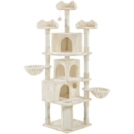 Yaheetech – Arbre à chat géant 194 cm – 3 perchoirs, 2 paniers, 3 niches – Griffoir sisal, installation murale sécurisée – Beige