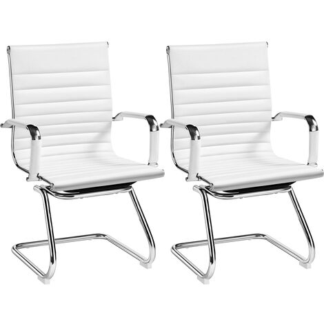 Yaheetech – Lot de 2 chaises visiteur en similicuir blanc – Accoudoirs amovibles – Dossier incurvé pour confort – Dimensions 57,5x58,5x88 cm (1/5)