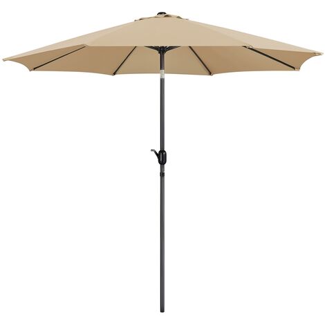 Yaheetech Parasol de Jardin Extérieur 300 cm Parasol à 8 Baleines en Métal Manivelle avec Bouton-poussoir Protection Solaire pour Terrasse Jardin Plage Piscine Balcon Kaki
