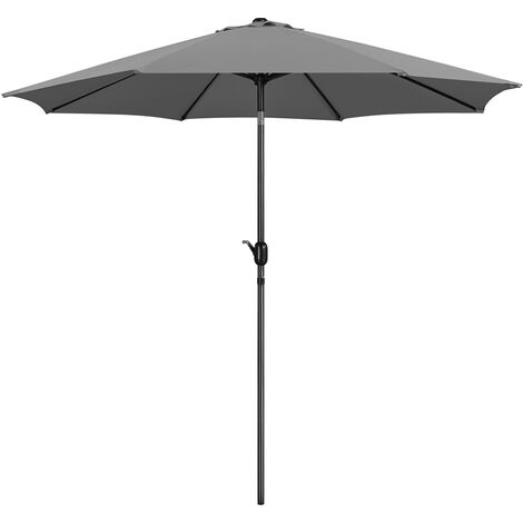 Yaheetech Parasol de Jardin Extérieur 300 cm Parasol avec 8 Baleines en Métal Manivelle avec Bouton-poussoir Protection Solaire pour Terrasse Jardin Plage Piscine Balcon Gris