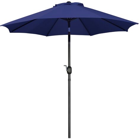 Yaheetech Parasol Inclinable 270 cm Parasol de Jardin Extérieur 8 Baleines en Métal Bouton-poussoire Manivelle Protection Solaire pour Terrasse Jardin Plage Piscine Balcon Marine (1/5)