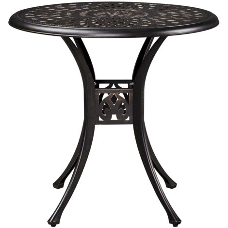 Yaheetech Table de Jardin Ronde Design Vintage en Aluminium avec Trou pour Parasol Patins Réglables Table de Bistrot Extérieur Diamètre 78 cm pour Patio Piscine Terrasse Fête Bronze