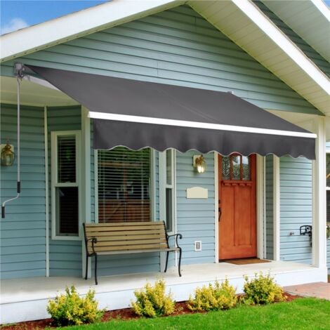 Yaheetech Auvent Rétractable de Contrôle Manuel 250 x 200 cm Auvent d'entrée et de Fenêtre avec Protection Solaire Auvent Réglable pour Balcon Terrasse Café Restaurant Gris Foncé