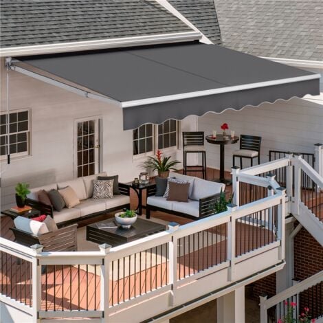 Yaheetech Auvent Rétractable de Contrôle Manuel 250 x 200 cm Auvent d'entrée et de Fenêtre avec Protection Solaire Auvent Réglable pour Balcon Terrasse Café Restaurant Gris Foncé