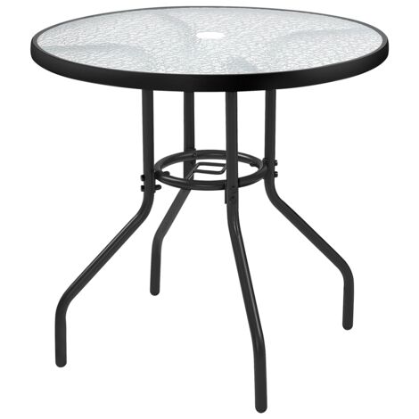 Yaheetech Table de Jardin Ronde en Verre Diamètre 70 cm, Facile d'entretien avec Trou pour Parasol et Plateau en Verre, Table Basse en métal pour Jardin/Balcon/terrasse Noir