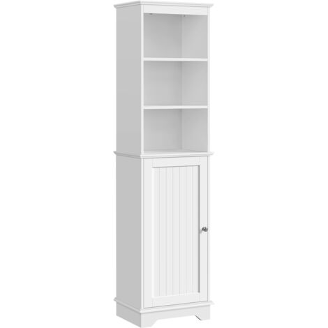 Yaheetech – Colonne salle de bain 40 cm L – Meuble de rangement avec 1 placard et 3 compartiments – Étagère réglable – MDF blanc 153 cm H