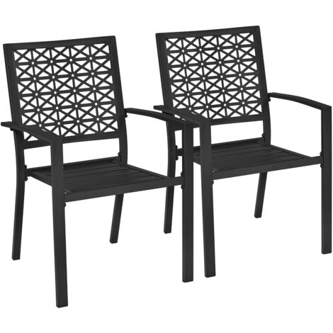 Yaheetech  Lot de 2 Chaises de Jardin en Métal Chaises de Salle à Manger Design Moderne avec Accoudoirs Dossier Ajouré Fauteuils d'appoint pour Patio Terrasse Piscine Noir