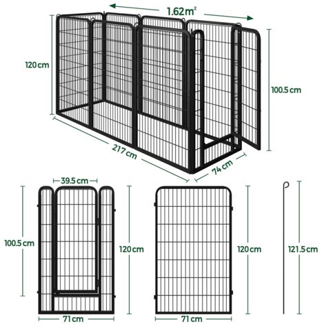 Yaheetech Parc pour Chien 8 Panneaux Enclos Chien Chiot Lapin Rongeur Exterieur Cage pour Chien Interieur avec Porte 71x120 cm