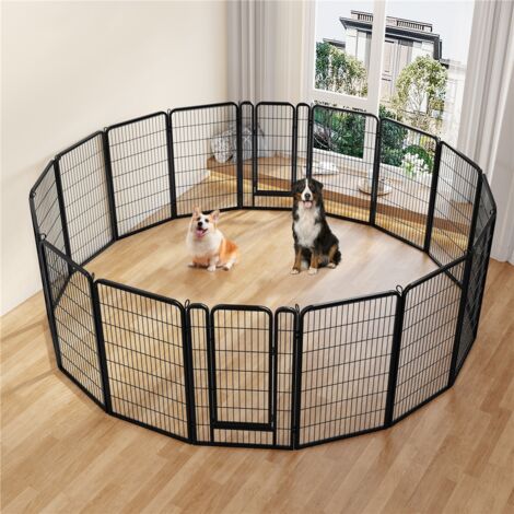 Yaheetech Parc pour Chien 8 Panneaux Enclos Chien Chiot Lapin Rongeur Exterieur Cage pour Chien Interieur avec Porte 71x120 cm