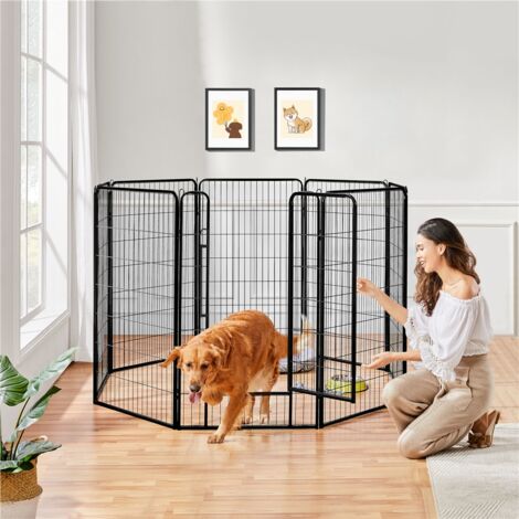 Yaheetech Parc pour Chien 8 Panneaux Enclos Chien Chiot Lapin Rongeur Exterieur Cage pour Chien Interieur avec Porte 71x120 cm