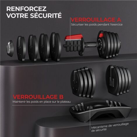 Haltères Musculation Réglables Yaheetech 3-24kg - 12 En 1 Avec Base De Rangement Et Poignée Antidérapante