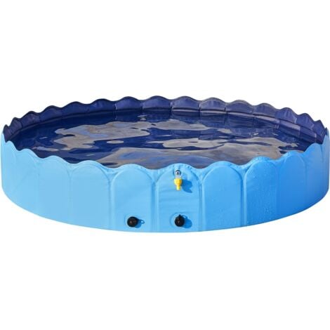 Yaheetech Piscine pour Chien Pliable 160 x 33cm Piscine Baignoire Bassin de Baignade Portable Bain Extérieur Intérieur Antidérapant avec Arroseur Bleu