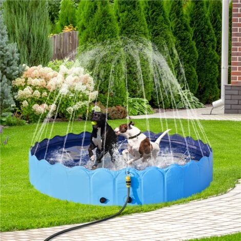 Yaheetech Piscine pour Chien Pliable 160 x 33cm Piscine Baignoire Bassin de Baignade Portable Bain Extérieur Intérieur Antidérapant avec Arroseur Bleu