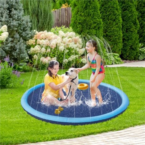 Yaheetech Piscine pour Chien Piscine à Jets d'eau pour Chien Piscine d'arrosage Pliable Antidérapante Bleu 170 x 8,5cm