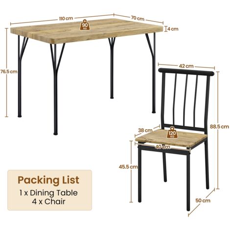 Yaheetech Ensemble Table à Manger Avec 4 Chaises - Meuble Salle à Manger Compact Brun