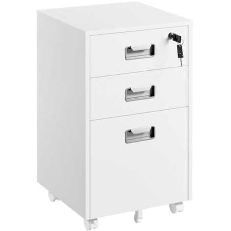 Yaheetech – Caisson de rangement mobile avec 3 tiroirs – Dimensions 40x40x66,5 cm – Plateau supérieur pour imprimante – Verrouillage tiroir sécurisé – Blanc