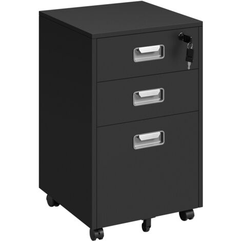 Yaheetech – Caisson de bureau mobile noir avec 3 tiroirs – Dimensions 40x40x66,5 cm – Tiroir verrouillable pour documents A4 et lettres – Panneau MDF