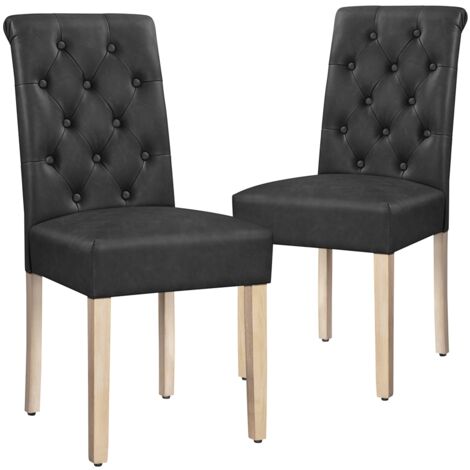 Yaheetech Chaises de Salle à Manger Lot de 2 Haut Dossier en Similicuir Pieds en Bois Massif Chaises de Cuisine Assise Rembourrée Maison Chambre Bureau Hôtel 45,5 cm × 62 cm × 98,5 cm Anthracite (1/5)