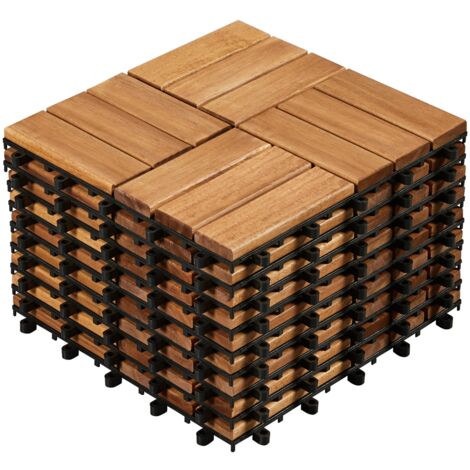 Yaheetech Carreaux de Jardin en Bois d'acacia 30 x 30 cm Revêtement de Sol imperméable résistant aux intempéries pour extérieur, Balcon, Jardin, terrasse, 10 pièces