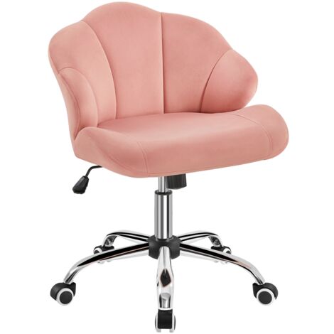 Yaheetech – Chaise de bureau ergonomique rose en velours – Dossier réglable – Hauteur d'assise 46,5-56 cm – Charge 136 kg – Base métallique chromée